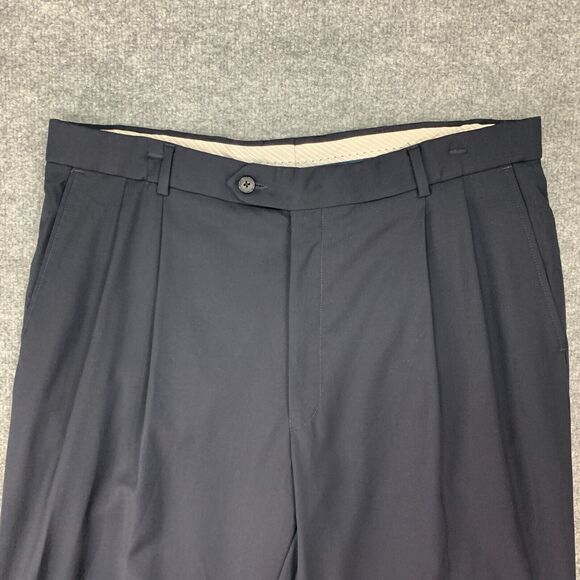 Vintage Patrick James Pleated Dress Pants Mens 34 Navy Blue Wool Relaxed Fit EZE - Picture 3 of 12